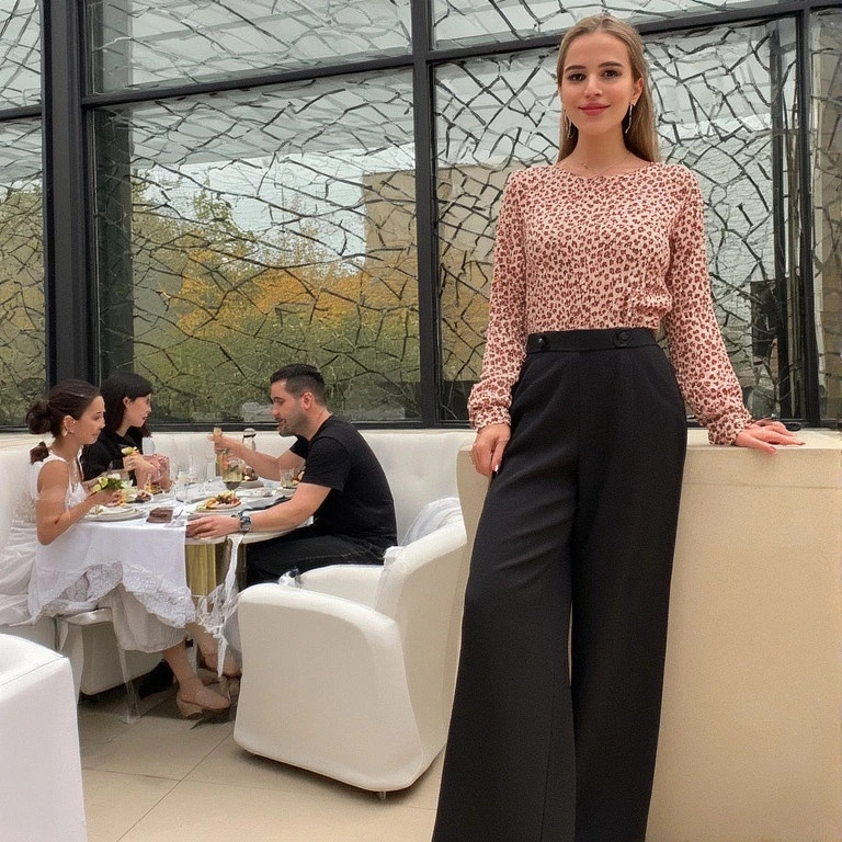 High-Waisted Pants with Stylish Blouse