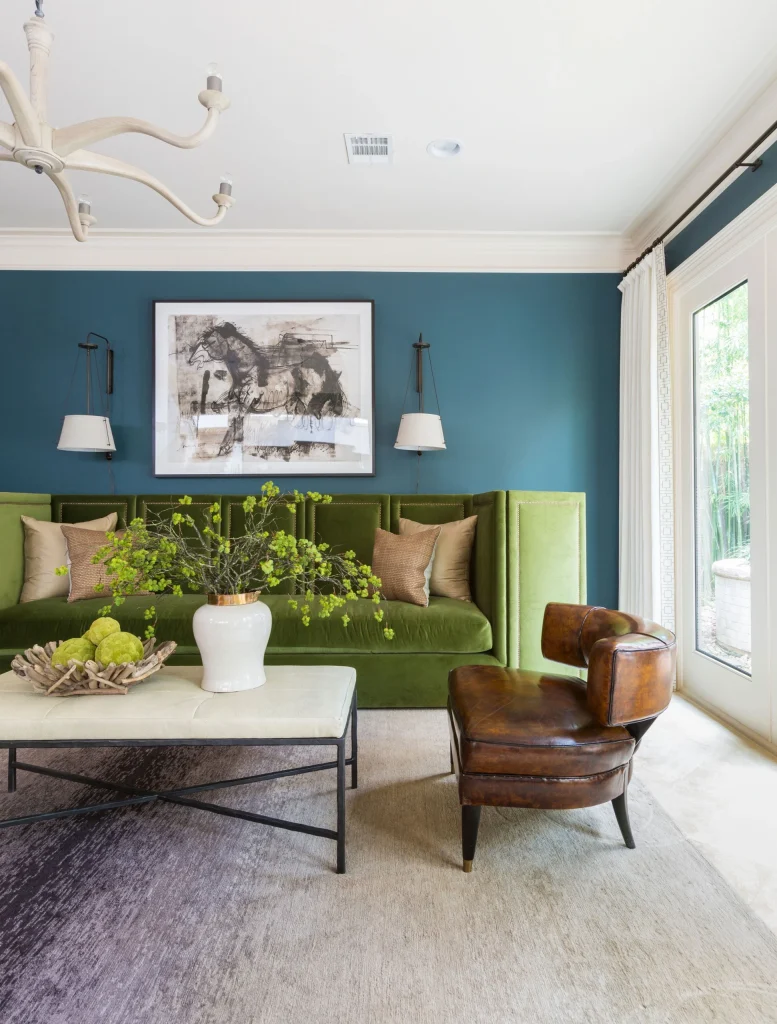 Statement wall room decor idea with textured paint and modern wall art